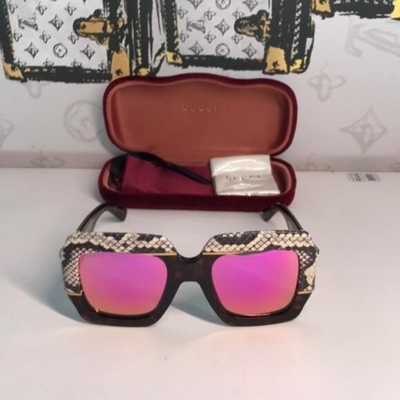New Authentic ✨ Gucci GG0484S 006 – Oversized Havana Square Pink Mirror Lenses ✨ - Picture 5 of 12